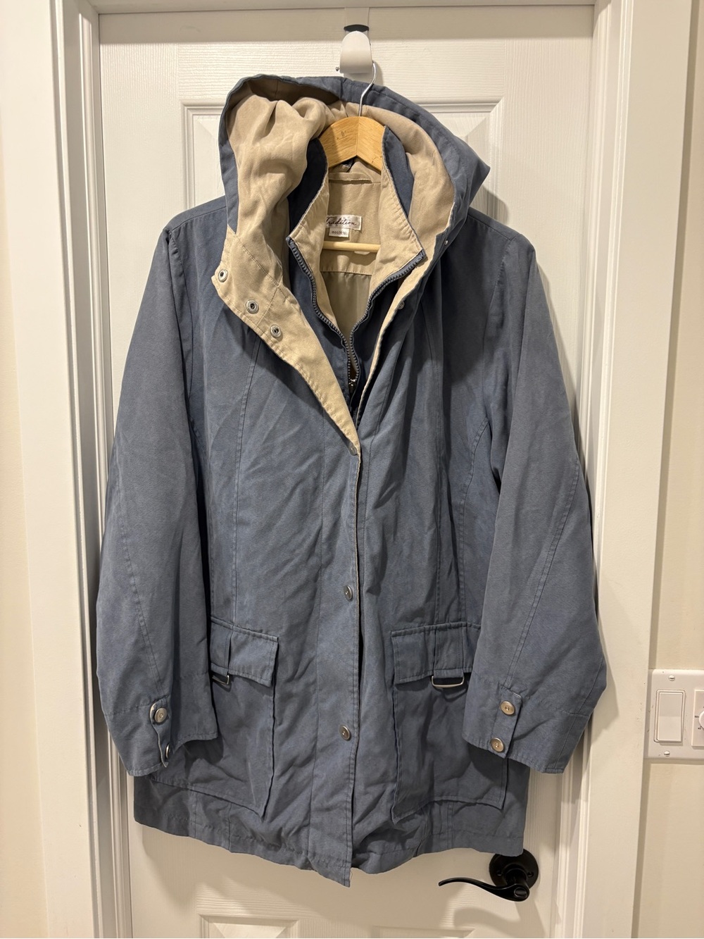 Vintage Light Blue Hooded Women's Parka Jacket windbreaker large